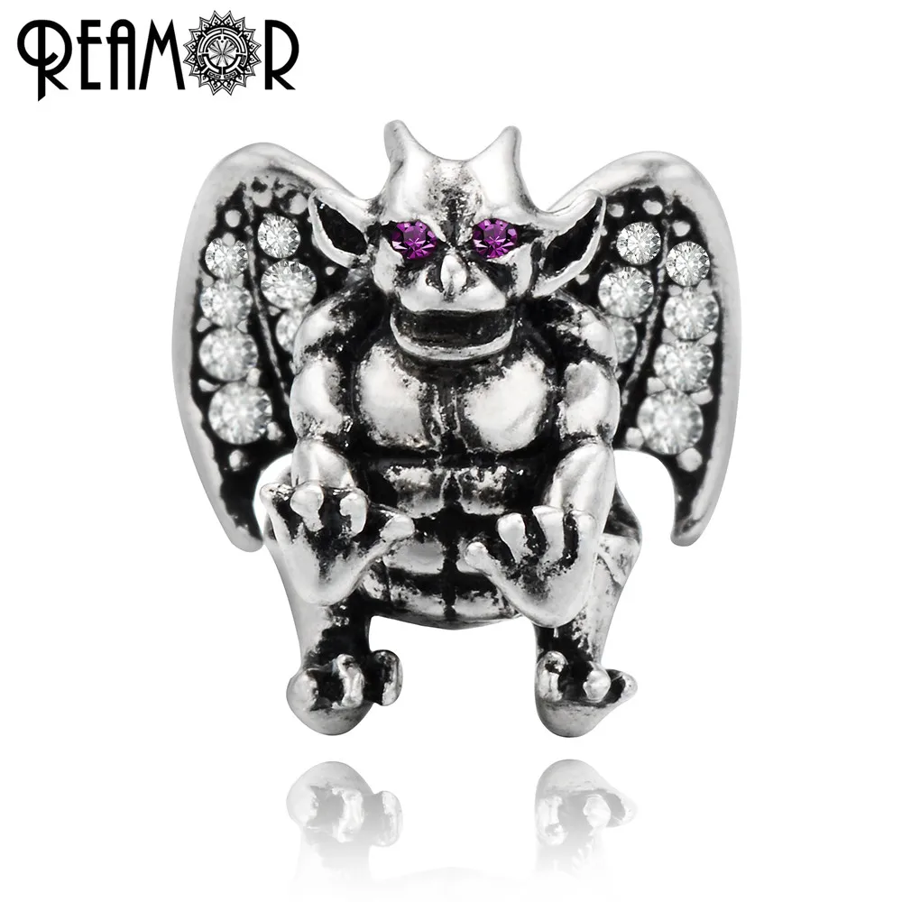 

REAMOR 5pcs Red CZ Crystal Eye Devil Spacer Beads DIY Jewelry Making Findings Silver Plated Copper Charm Beads for Bracelets