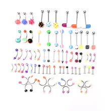 72 шт., модный набор для пирсинга из нержавеющей стали, для бровей, бара, губ, носа, пирсинга, серьги-гвоздики, смешанные ювелирные изделия для тела