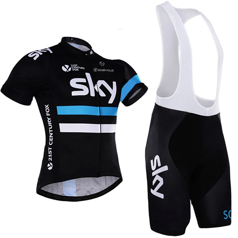 

2017 espana flag strips sky Cycling jersey bib shorts gel Black bicycle clothing MTB Ropa Ciclismo pro team sky Bicycling wear