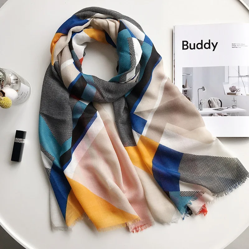 

2019 Fashion Hot Sale Cotton Geometry Fringe Scarves Shawl Beach Geometric Stripe Wrap Hijab Muffler Foulard Free Shipping