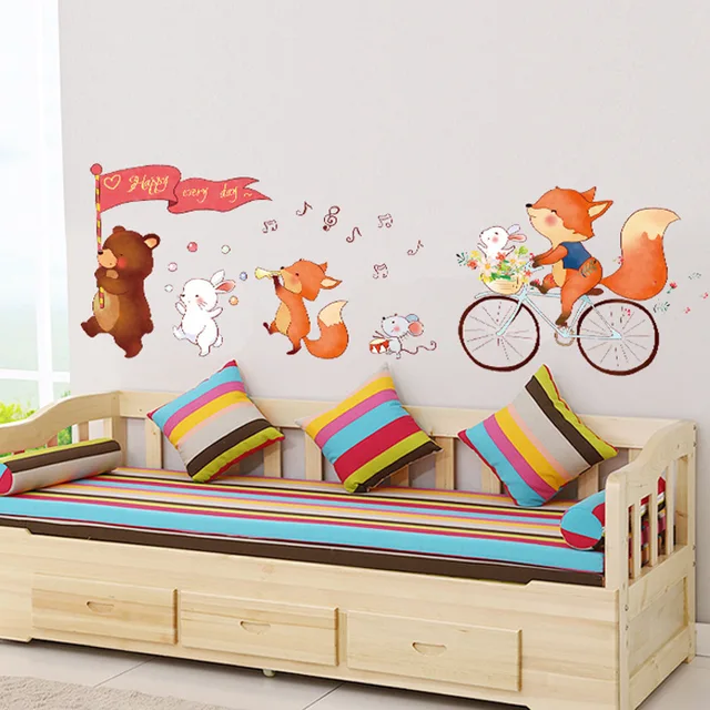 cute cartoon animals bear fox wall stickers baby's room wall