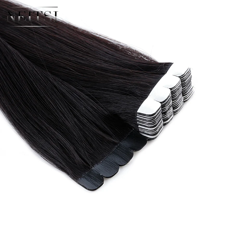 Neitsi мини-лента для наращивания человеческих волос, клейкие 1" 16" 2", не Remy, двухсторонняя лента, прямые натуральные волосы - Цвет: # 1B