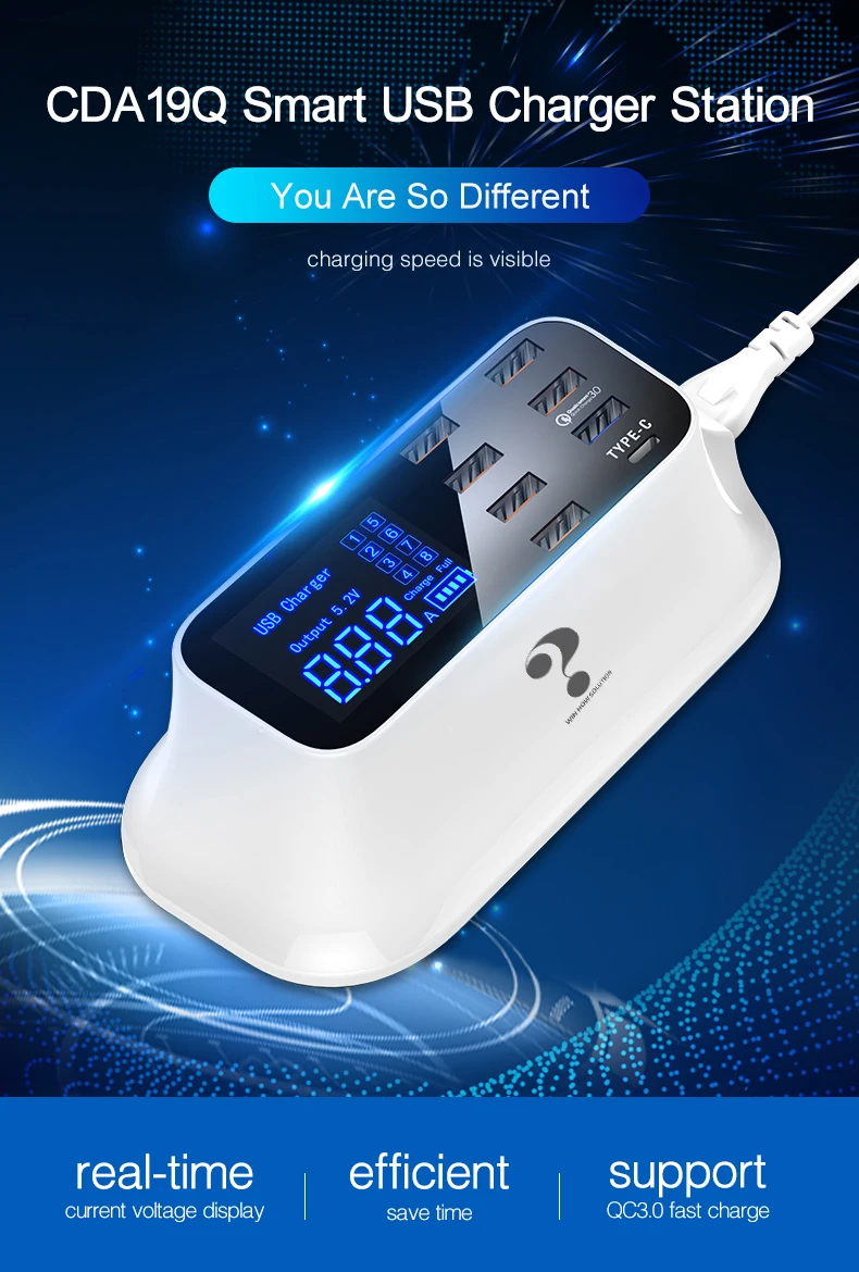 40W Smart USB Charger Station Quick Charge 3.0 USB Type C PD Charger for iPhone Samsung Xiaomi Phone Fast Charging Adapter