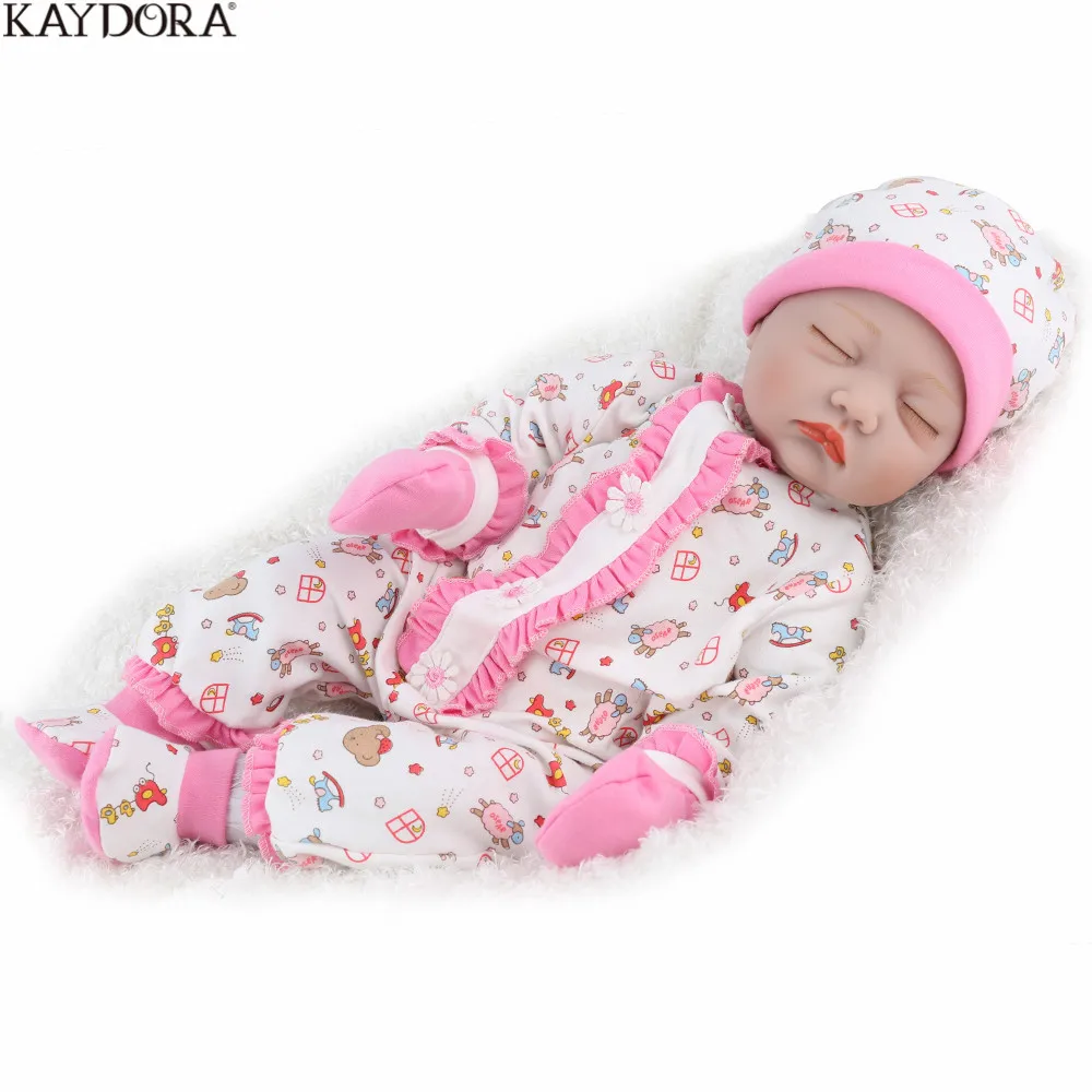 

KAYDORA Silicone Reborn Baby Doll 22 inch 55cm Lifelike Realistic Sleeping Dolls With Cloth Body Closed Eyes Mohair Bebe Reborn