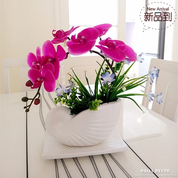 

High simulation handmade ikebana artificial orchid flowers arrangements Purple real touch latex artificial orchid Potted Bonsai