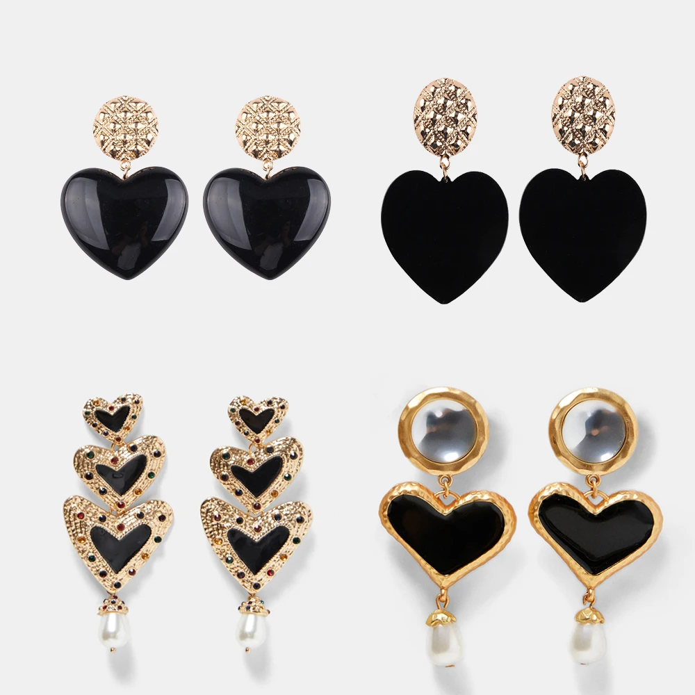 

Girlgo 32 Style ZA Black Heart Crystal Drop Dangle Earrings For Women Handmade Beads Statement Pendant Earrings Bijoux Jewelry
