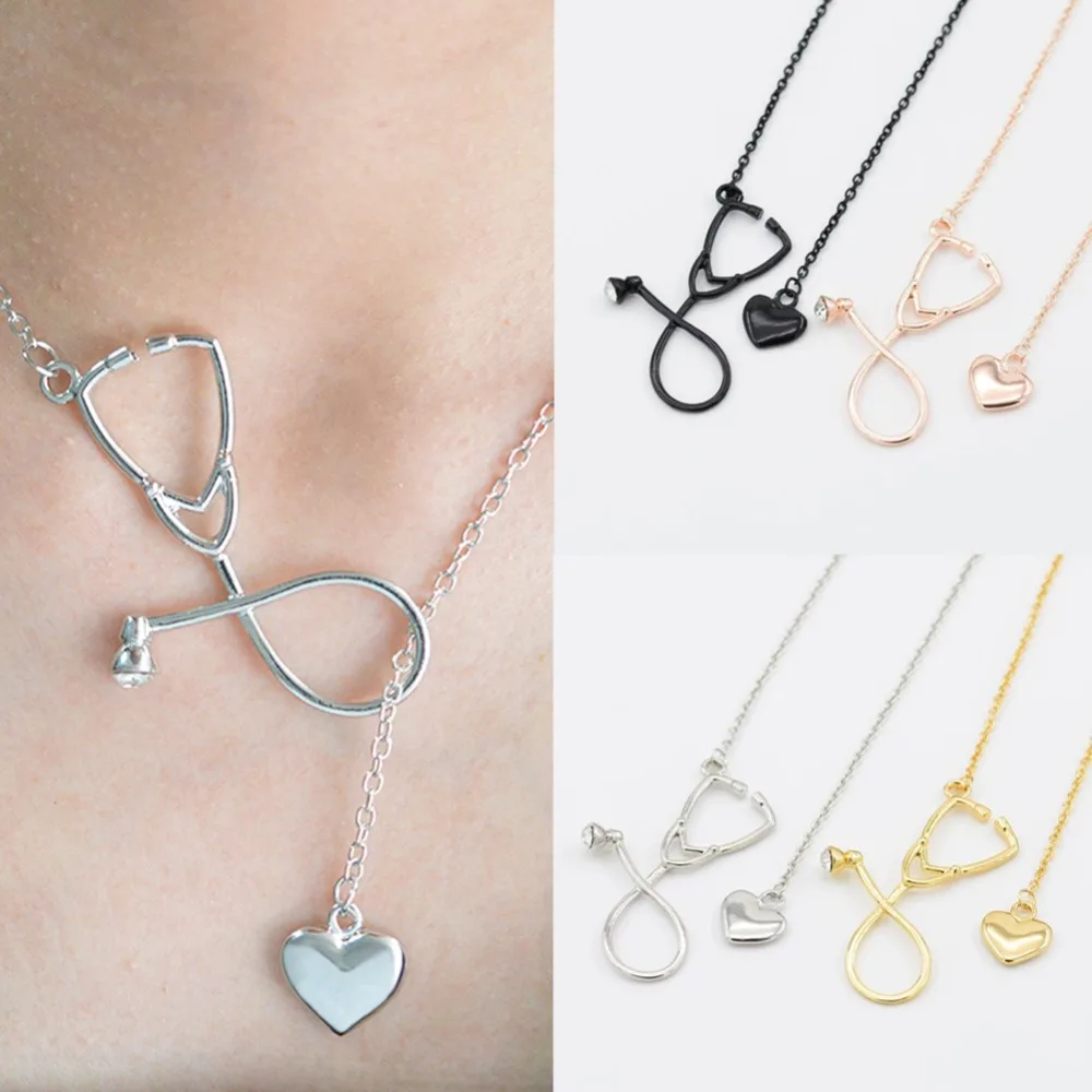 Buy Stethoscope necklace Lariat heart pendant 3 colors