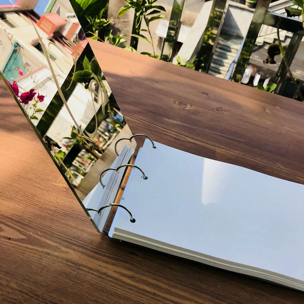 Personalized Wedding GuestBook A5 Size Mirror Silver Gold Wedding Gift Wedding Reception Book Custom Name Guest Book (9)