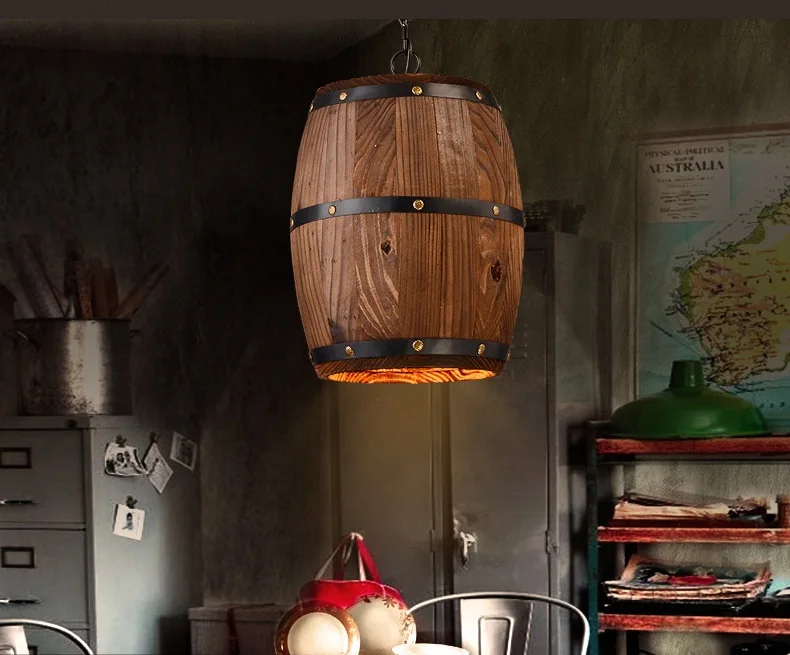 

American-style creative wooden barrel pendant lamps American country retro cafe bar restaurant decorative chandeliers drop ship