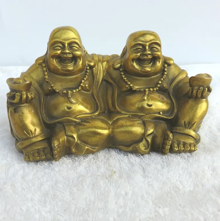 

Antique bronze Double copper Buddha Maitreya brothers Buddha Home Furnishing ornaments