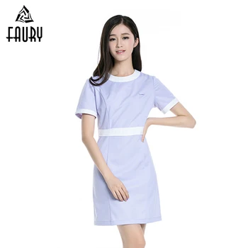 

Women Uniforms Beauty Balon Spa Waitress Uniform Costume Nurse Accessories Technician Service Uniforms Round neck Famale Dress