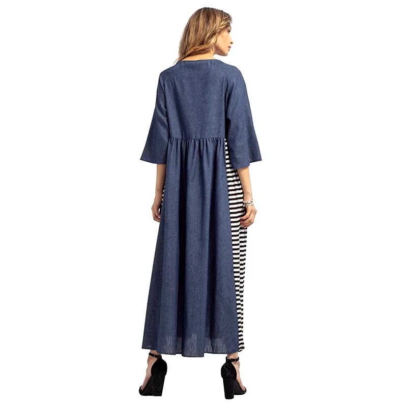 Повседневное платье LORDXX Abaya Хлопковое макси в полоску с круглым вырезом