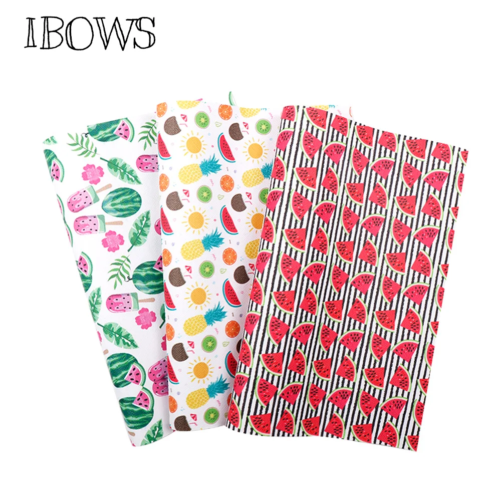

IBOWS 22*30cm Snythetic Leather Fabric Sheets Watermelon Printed Faux Leather Vinyl Fabric for DIY Hairbow Crafts Bow Material