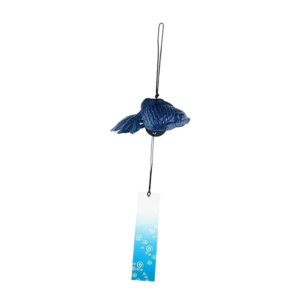 Japanese Goldfish Furin Windchime Cast Iron Temple Garden Home Decor Blue