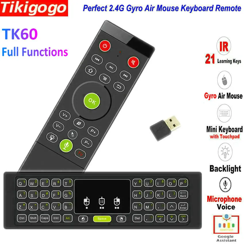 

TK60 Backlight 2.4G Air Mouse Keyboard Touchpad Voice 21 IR Learning for Android Smart TV Box PC PK MX3 T3 T6 H18 remote control