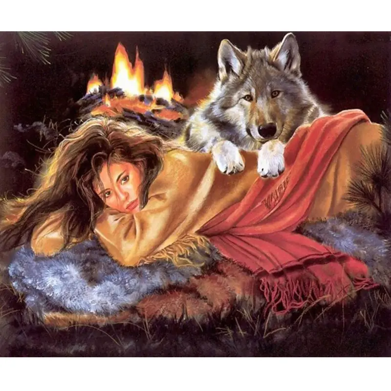 GLymg Wolf Girl Icon Needlework 5d DIY Diamond Painting Rhinestone Cross Stitch Square Drill Embroidery Home Decoration | Дом и сад