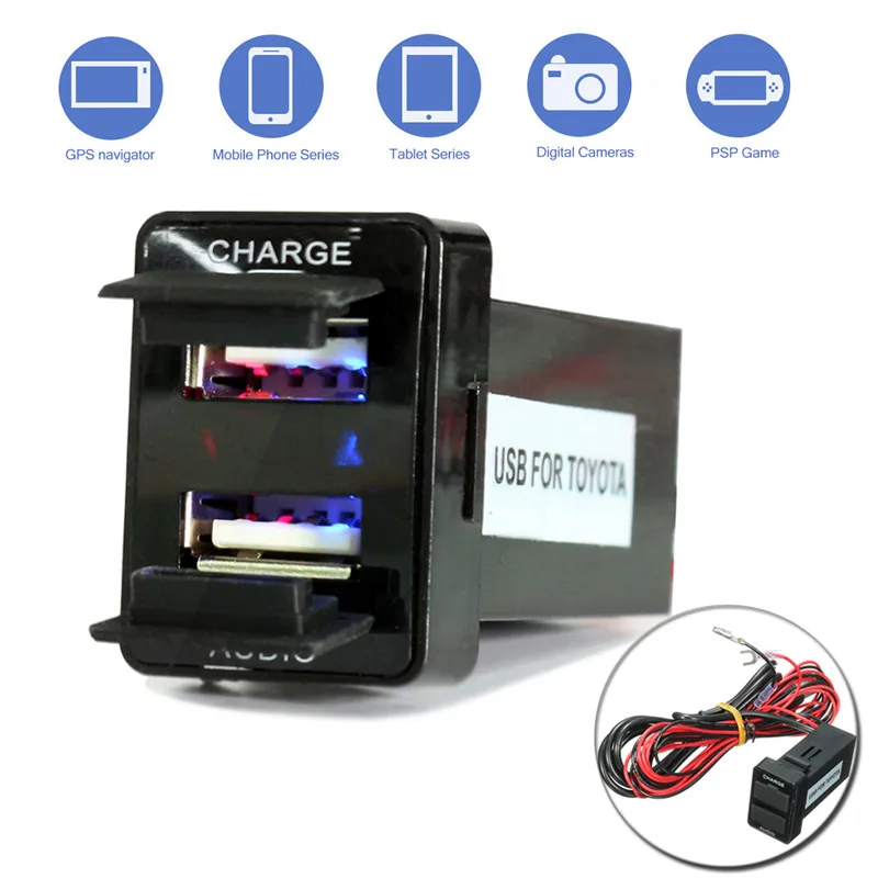 

KROAK LED Dual USB Charger Power Adapter Audio Port Interface for Toyota/Prado 120 For Hilux/FJ/Cruiser/Landcruiser 100