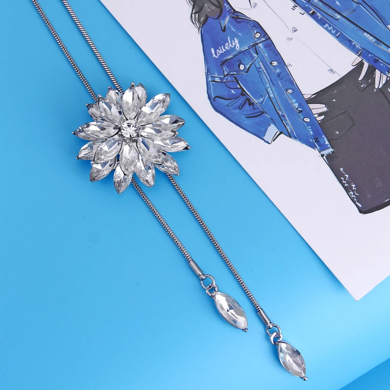Hesiod классическое кроваво-красное синее белое ожерелье с подвеской из кристаллов в виде цветка серебряная цепочка Стразы массивное ожерелье подарок для влюбленных