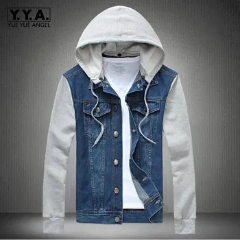 

Fashion Mens Hip Hop Casual Denim Jacket Plus Size 5XL Streetwear Hoodie Coat Slim Fit Jeans Jackets Cowboy Hat Detachable Coats