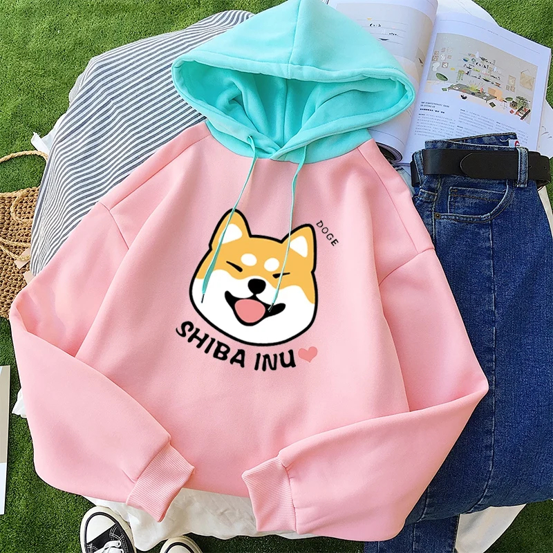  Autumn Winter Pullover Women Fleece Kawaii Cartoon Shiba Inu Sweatshirt Hoodies Fashion Casual Hara