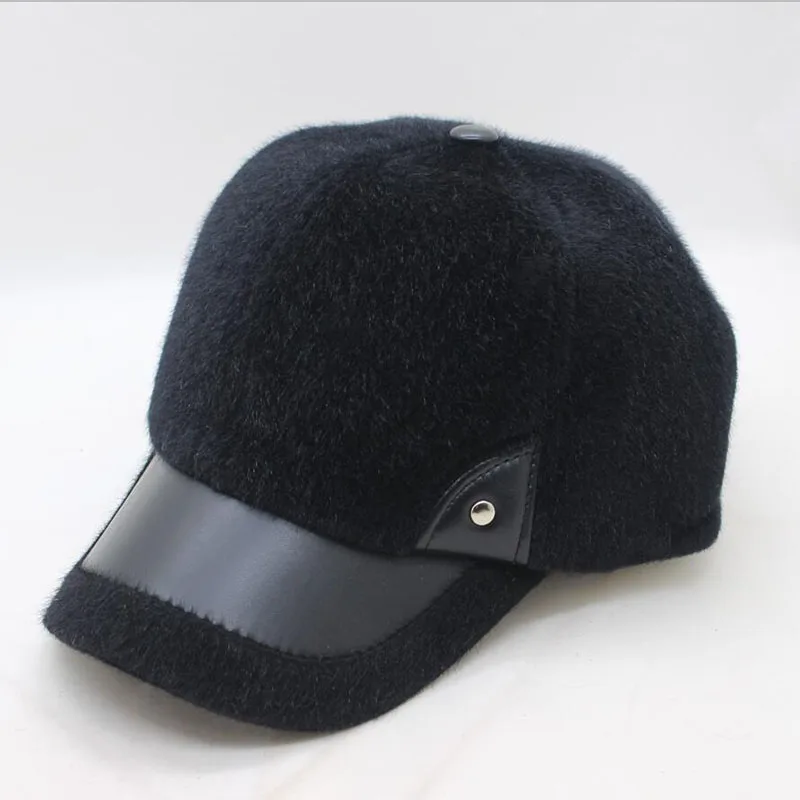 SUOGRY Мужская зимняя бейсбольная кепка Толстая теплая из искусственного меха норки бейсбольная кепка мужская кожаная шляпа с полями