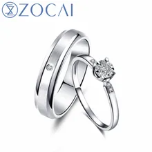 ZOCAI обручальное кольцо с бриллиантом, сплав, бриллиант, мужское кольцо, 0,005 карат, Женское кольцо, 18 К золото, 0,04 карат, настоящее сертифицированное кольцо с бриллиантами
