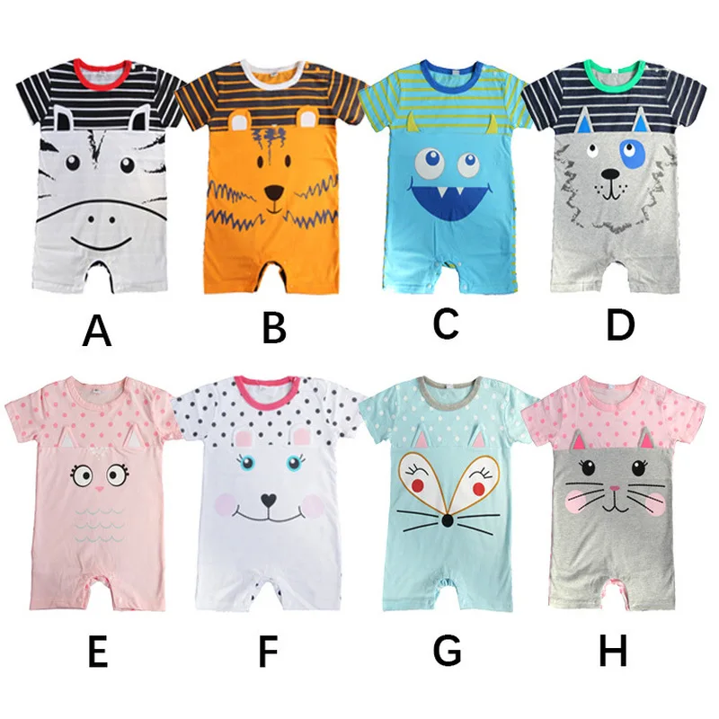 

2019 summer baby men and women thin cartoon short-sleeved animal cute cotton tights fashion jumpsuit newborn baby clothing