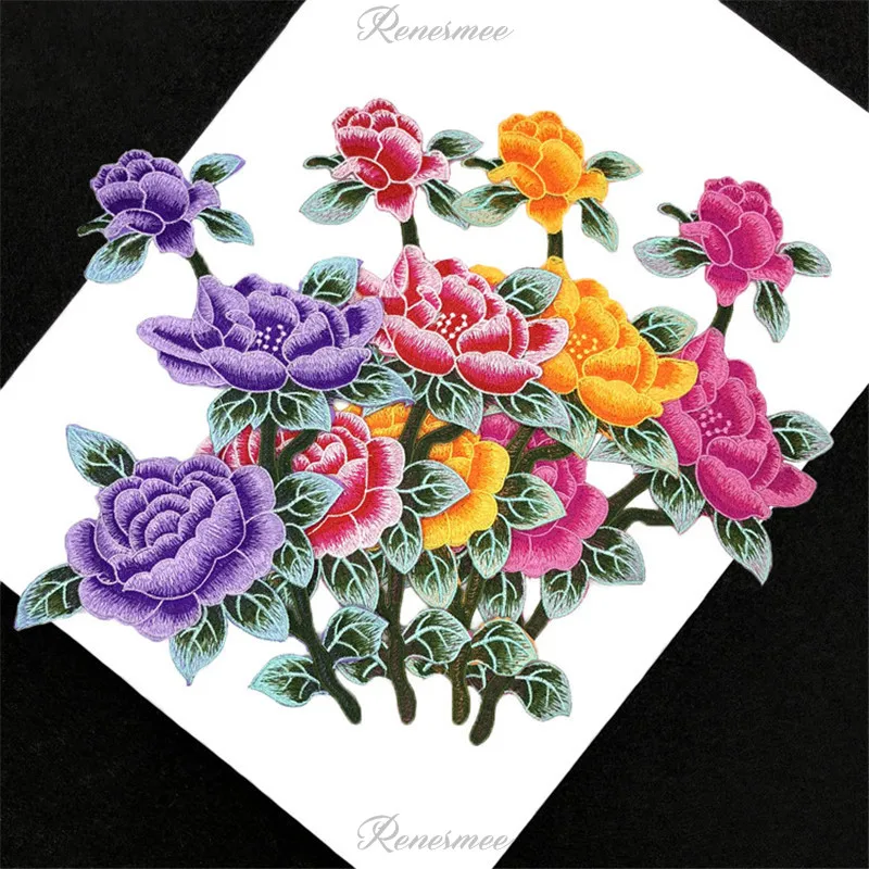 

1Pc Red Yellow Classical Embroidery Cloth Stickers Cheongsam Decorative Back Glue Ironing Repairing Cloth FlowerPatch Accessorry