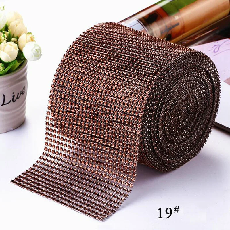 

4.75"x1Yard Coffee Diamond Mesh Wrap Rhinestone Ribbon Wedding Supplies Home Decoration DIY Accessories 24 Rows Net Drill