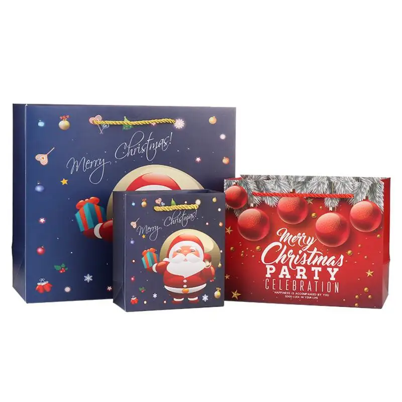 

10pcs/lot Christmas Gift Bag Tote Printed Paper Hand Bags Merry Christmas Themed Party Decoration Candy Chocolate Bags