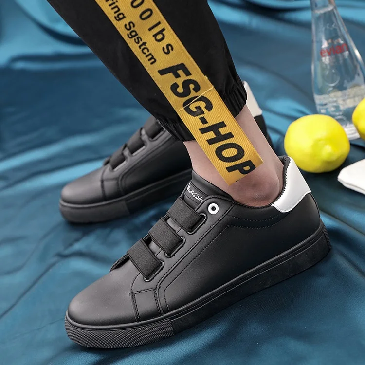 Spring Autumn Man Skateboarding Leather stitching Shoes Sneakers Breathable Elastic band  Hard-Wearing Round head Flat Shoes Man (20)