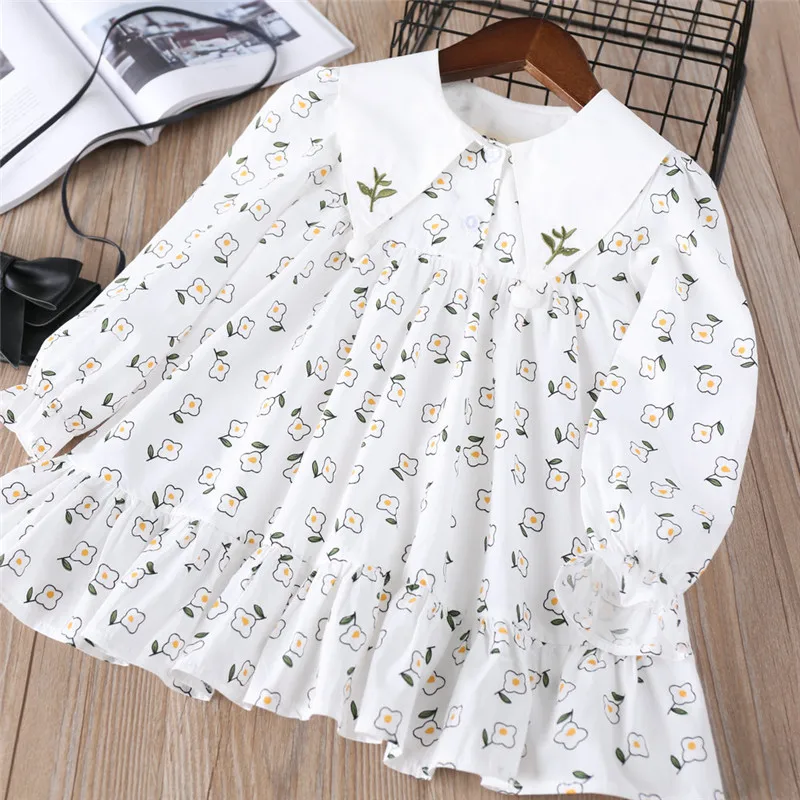 

Hurave 2018 Baby Girl Printing Turn-down collar embroidery Dress Clothes Children Long Sleeve clothing Casual cotton Dresses