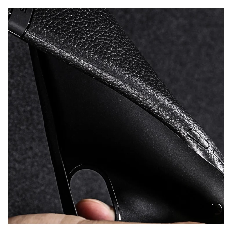 USAMS For iPhone X Case Litchi Skin PU Leather Coated TPU Back Case for iPhone X 5.8 inch - Black