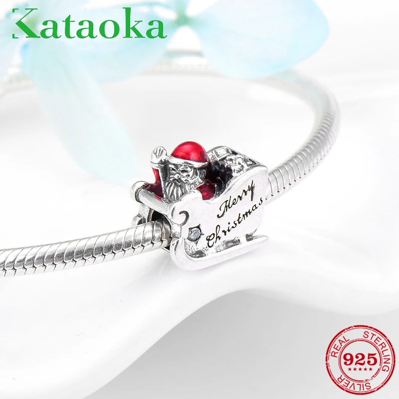 Happy Christmas Wave hands Santa Claus sled из стерлингового серебра 925 пробы Подвески бисера