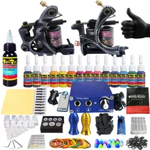 Набор для тату со клеймом для вкладышей и шейдеров, клипса, шнур, 2 пушки, Новое поступление, набор, светильник, вес, практика, кожа, 14 цветов, чернила, TK203-2