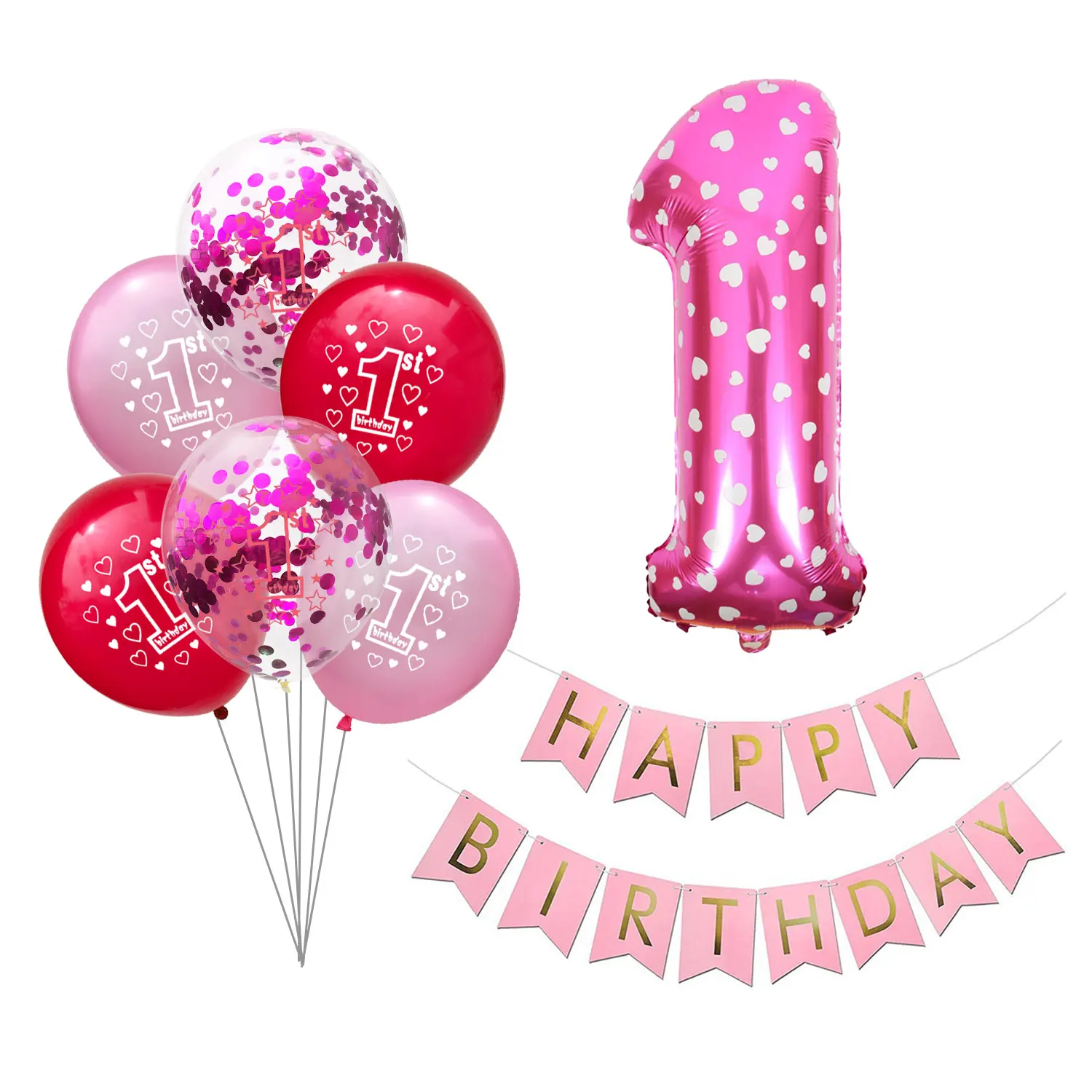 ZLJQ 1-й День рождения воздушные шары 1 год первый день рождения воздушный шар "Конфетти" мальчик девочка дети День рождения баннер украшение для вечеринки Цифровой шар - Цвет: set 3