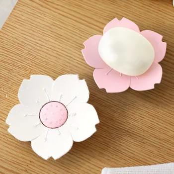 

Home bathroom accessories bath set Flower shape Sakura soap box Cute Plastic waterproof soap holder tray soap dish