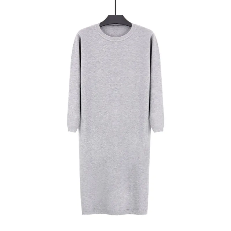 

Women's sweater 2019 winter new long-sleeved pullover sweater loose long solid color round neck knit bottoming shirt