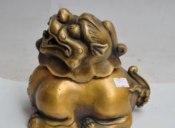 

6"chinese fengshui bronze copper foo dog lion beast statue incense burner Censer