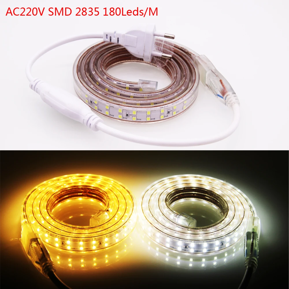 

AC 220V 1M-25M SMD 2835 Led Strip Flexible Light +EU Power Plug,180 Leds/m Waterproof White/Warm White Led Light Free Shipping
