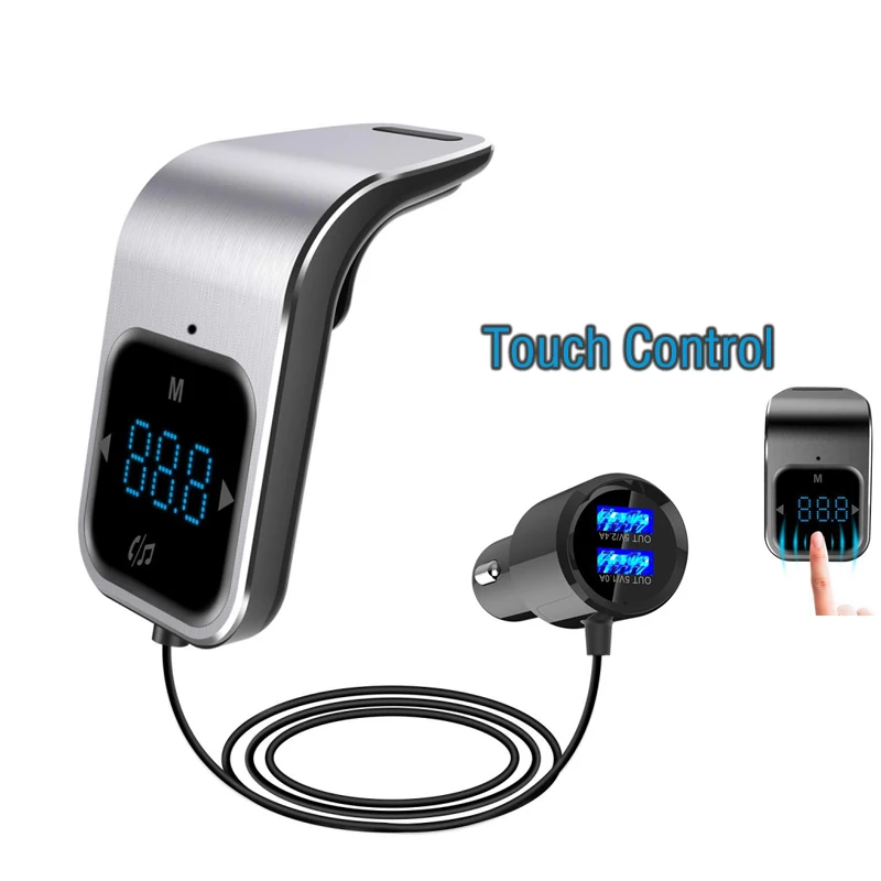 

2019 Touch Control Transmitter Bluetooth Car Wirless Radio MP3 Player FM Modulator Hands-free Call Dual USB Fast Charger LED