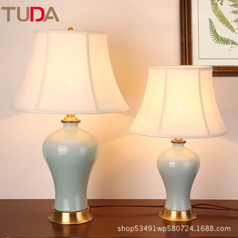 

UDA 36cmX65cm Led Table Lamp for Bedroom Bedside Chinese Ceramic Table Lamp Dimmable Copper Table Lamp E27 110V 220V