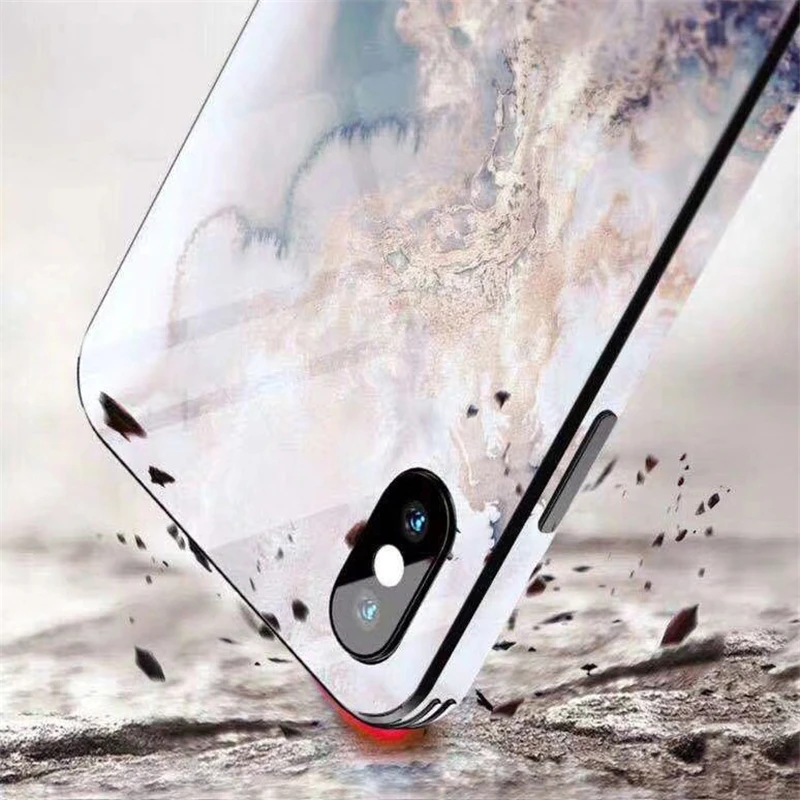 Роскошный чехол из мраморного стекла для iPhone X XS MAX XR XS стеклянный силиконовый чехол для телефона для iPhone 7 8 Plus чехол s для iPhone 6 S 6s