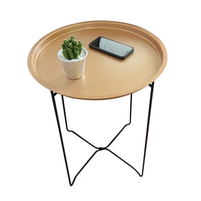 Nordic Golden Black Wrought IronTray Small Table Simple sofa edge wrought iron tray table coffee folding small round table
