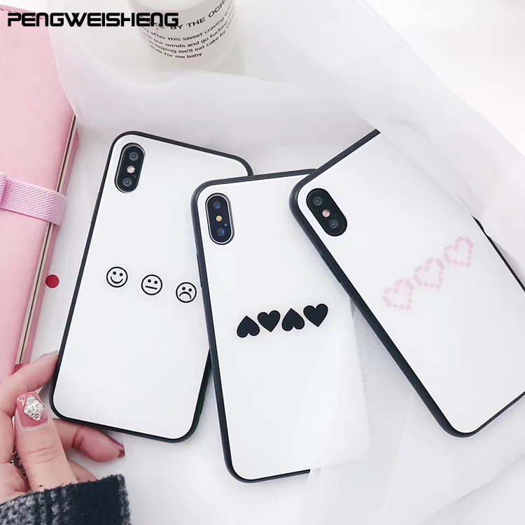 PENGWEISHENG Love Heart Tempered Glass Case For iPhone X Protective Back Cover Cases For iPhone 8 8 Plus 7 7plus