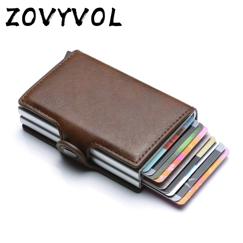 

ZOVYVOL Leather Business Card Holder Wallet Unisex Metal Blocking RFID Wallet ID Card Case Aluminium Travel Purse Wallet Case