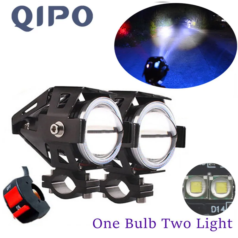 

QIPO 125W U7 Motorcycle Headlight Angel Eyes 12000Lm One Bulb Dual Beam DRL scooter spotlights auxiliary LED bicycle lamp