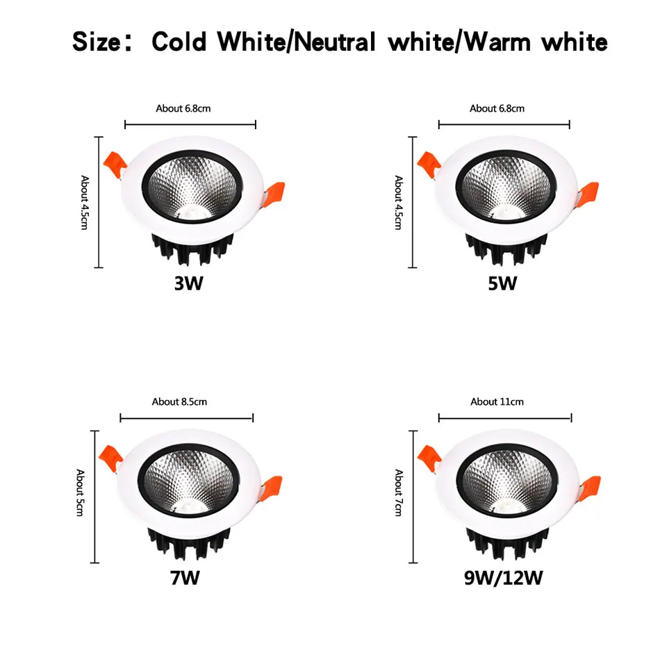 Светодиодный потолочный светильник COB Встраиваемая лампа 3 Вт 5 Вт 7 Вт 9 Вт 12 Вт регулируемый Светодиодный точечный светильник круглая спальня кухня Крытая 220В 220В