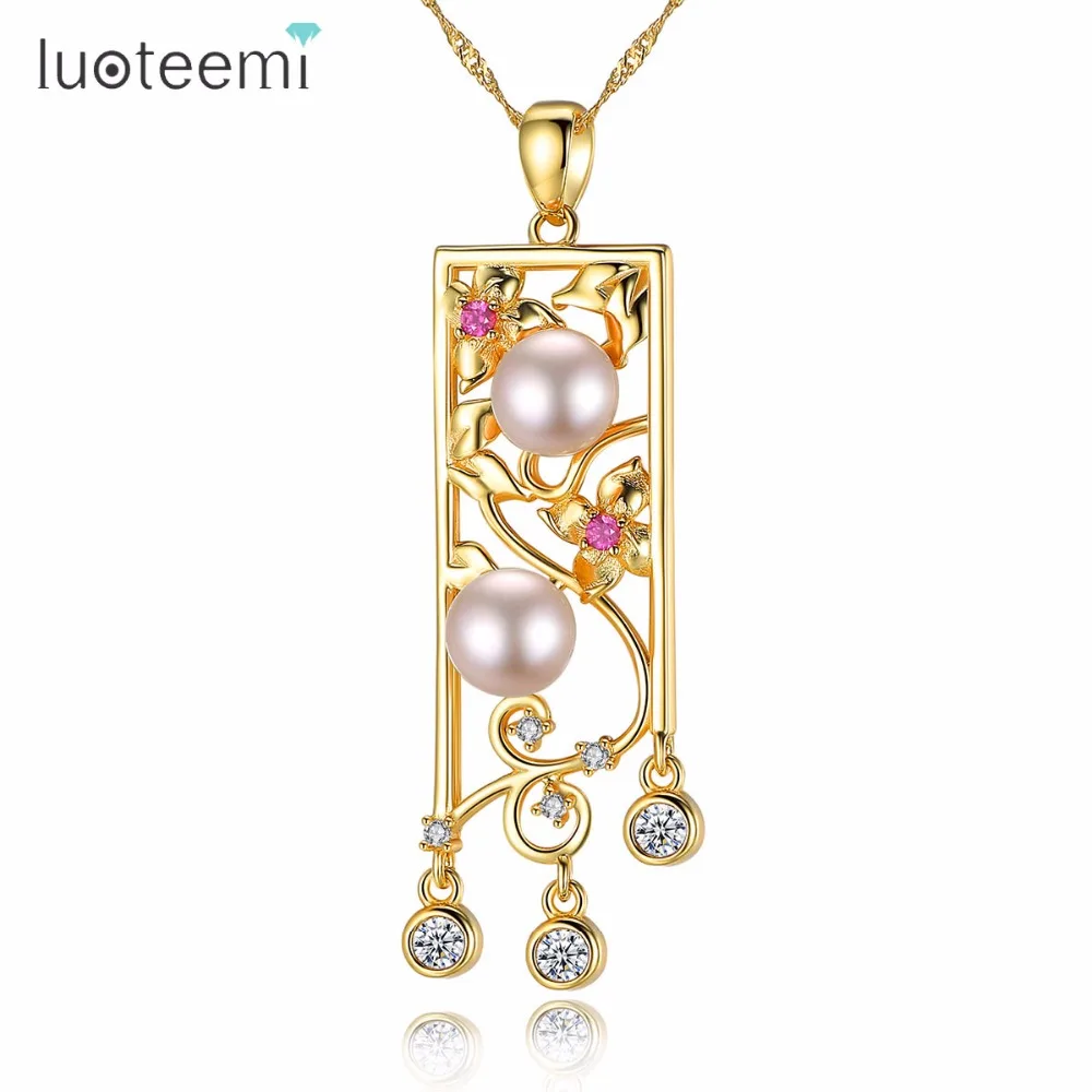 

LUOTEEMI Unique Necklace Sterling Silver Freshwater Natural Pearl Gorgeous Multicolor Bright-color Gold Color Long Chain Women