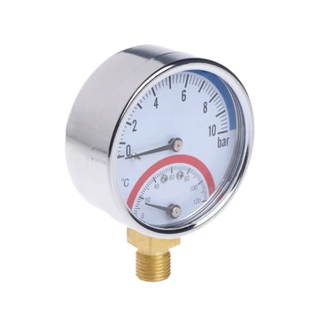 

10 Bar Temperature Pressure Gauge Meter G1/4 Thread 2 in1 Thermometer Monitor